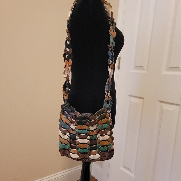 Boho Vintage Leather and Suede Multi Color Crossbody Bag - Picture 8 of 8